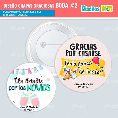 DISEÑOS CHAPAS CON FRASES PARA BODA PACK 2