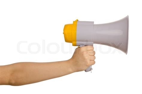 Hand Holding Loudspeaker On White Stock Photo Colourbox