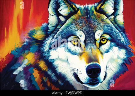 Wolf Oil painting. Colorful oil painting of a wolf. Wild nature ...