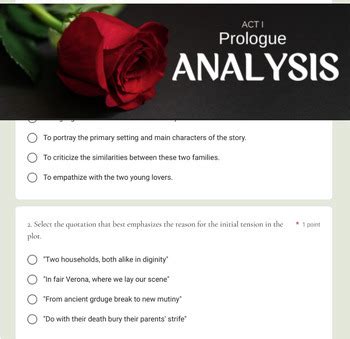 Romeo And Juliet Act I Prologue Analysis Questions By Whole Souled ELA