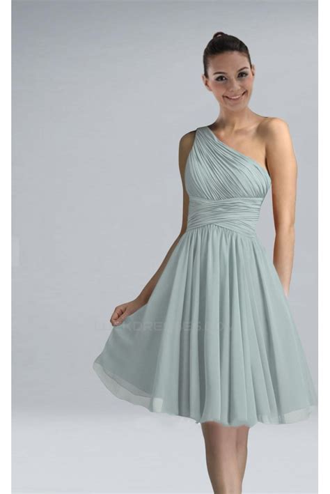 A Line One Shoulder Short Chiffon Bridesmaid Dresseswedding Party