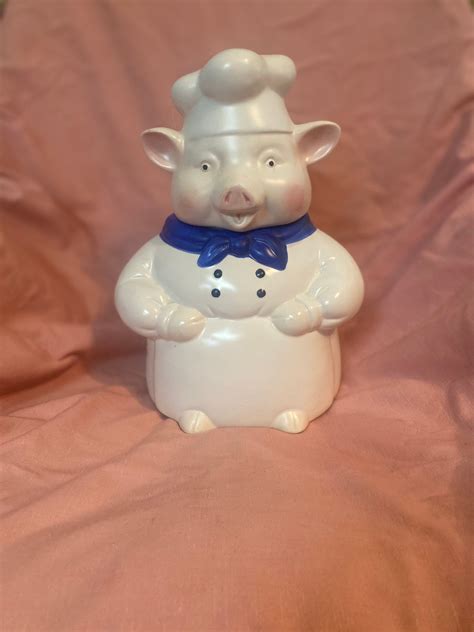 GKAO Chef Baker Pig Cookie Jar Vintage With Blue Kerchief Etsy