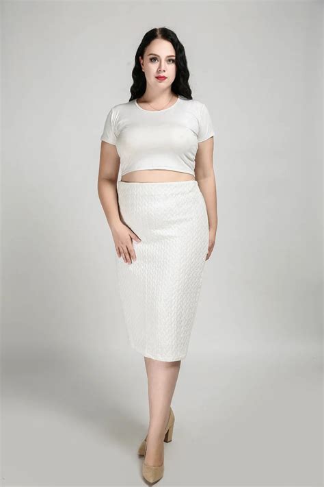 Women S Sexy Plus Size Formal Skirt High Stretchy Empire Waist Midi Skirt White Work Office