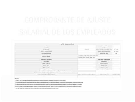 Plantilla De Excel Comprobante De Ajuste Salarial De Los Empleados Y