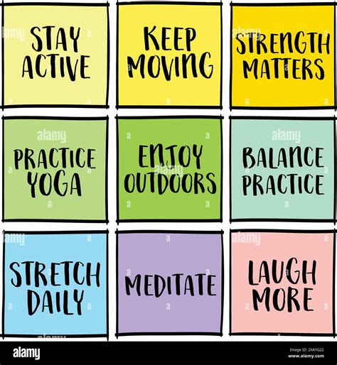 Healthy Lifestyle Reminders A Set Of Colorful Notes Personal