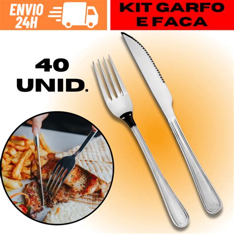 Kit Conjunto Garfo e Faca 40 Peças Premium Reforçado Aço Inox 20 Garfos