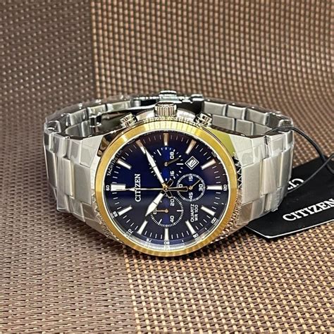 Citizen Watch For Men Quartz Chronograph Blue Analog Gold Tone An L