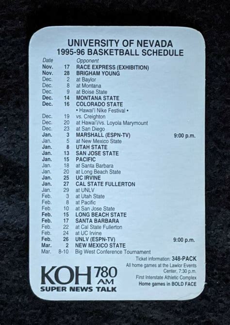 199596 University of NevadaReno Wolf Pack Basketball Schedule : Free ...