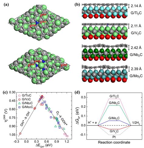 A Top Views Of N Doped Graphene Supported By The V C Mxene Monolayer