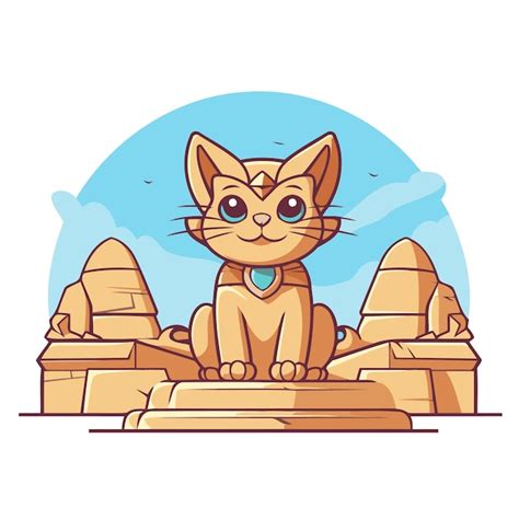 Premium Vector Cute Cartoon Cat Sitting On The Stone Vector