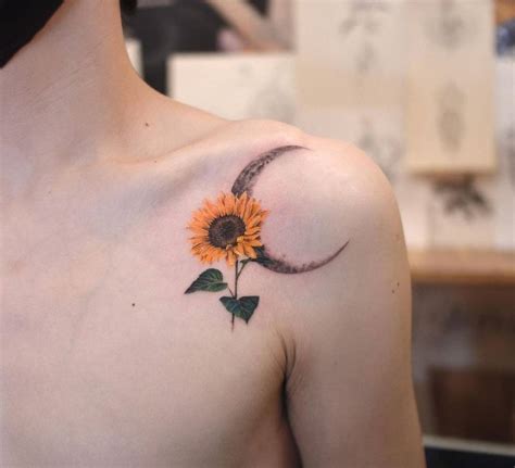 Realistic Sunflower Tattoo On Shoulder