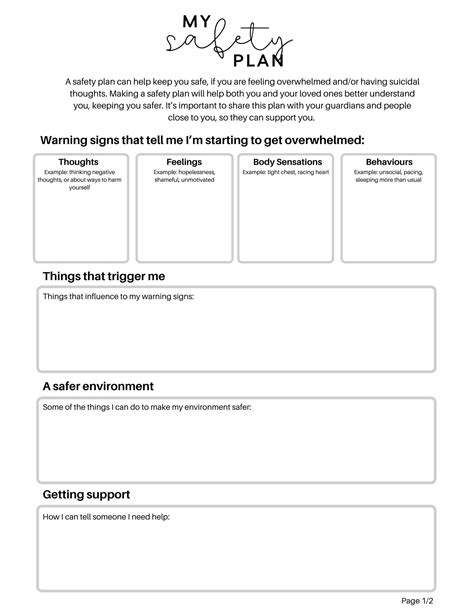 Printable Mental Health Crisis Plan Worksheet