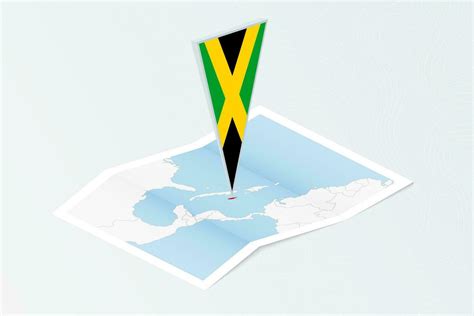 Isométrica Papel Mapa De Jamaica Con Triangular Bandera De Jamaica En