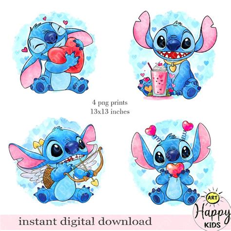 Set Of Stitch Cute Watercolour Png Stitch Png Stitch Watercolor Png