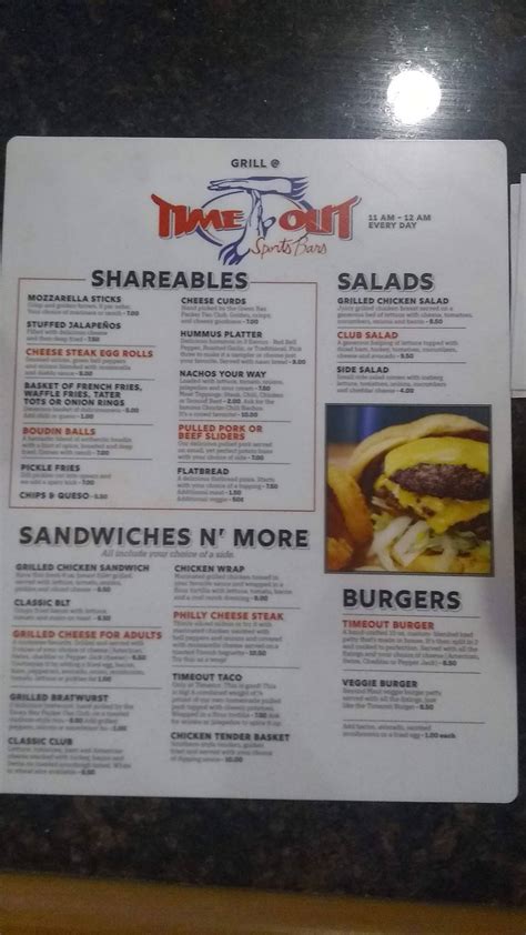 Menu at Timeout pub & bar, Houston, Fuqua St