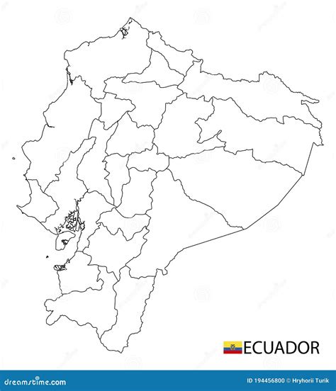 Ecuador Map Regiones De Esquema Detallado En Blanco Y Negro Del País