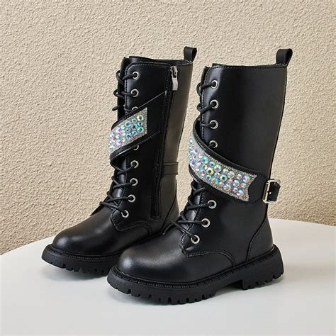 Botas Altas De Lantejoulas Femininas Z Per Lateral Preto Bege Crian As