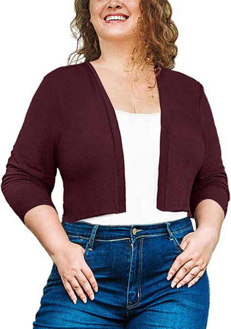 Amazon AusLook Women S Plus Size 3 4 Sleeve Cropped Cardigans