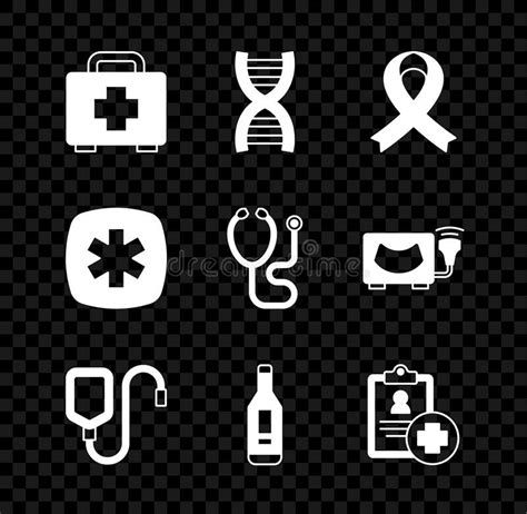 Set First Aid Kit Dna Symbol Awareness Ribbon Iv Bag Digital