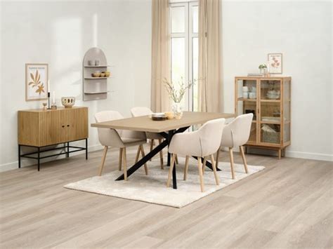 Nortoft L Bord Eik Adslev Stol Beige Stoff Jysk