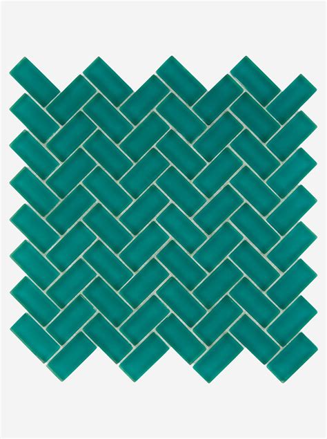 Byzantine Peacock Claybrook Glass Mosaic Wall Tile Herringbone