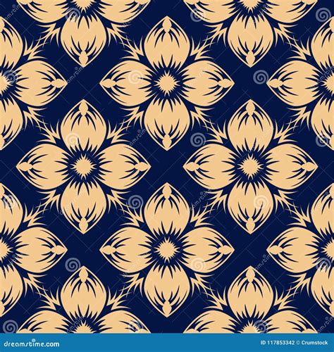 Projeto Sem Emenda Floral Dourado No Fundo Azul Ilustra O Do Vetor