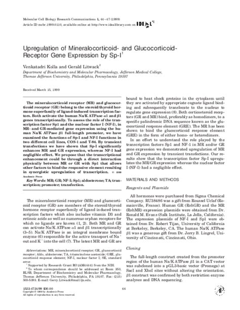 Pdf Upregulation Of Mineralocorticoid And Glucocorticoid Receptor