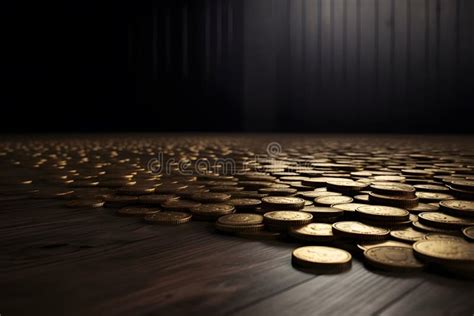 Many Gold Coins On A Wooden Background Neural Network Ai Generated