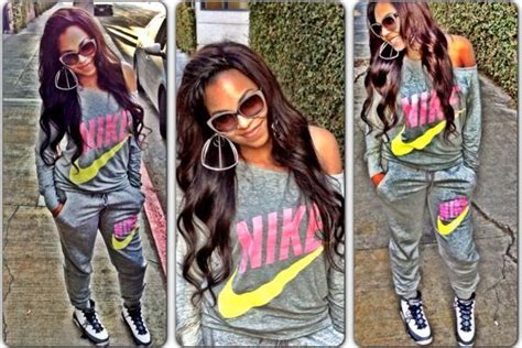 Nike Sweat Suits Ashanti Rocks An Around The Way Girl Look In A Nike Sweatsuit And Air