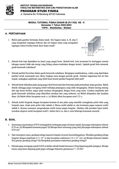 Tutorial Modul 6 Fisika 1b Itb Tahun 2022 2023 Mes Consulting