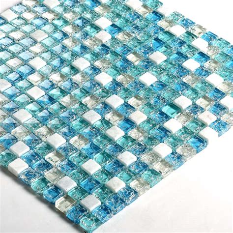 Blue Crystal Mosaic Tile Sheets 3 5 Stone And Glass Blend Mosaic Designs S321 Crackle Glass Tile