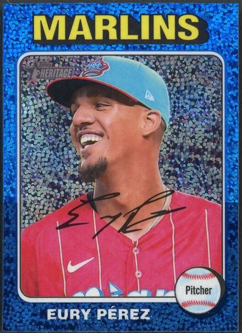 Topps Heritage Chrome Eury Perez Blue Sparkle Miami Marlins