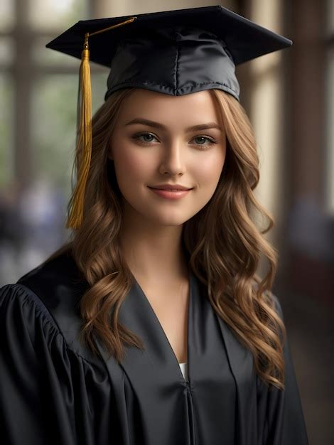 Retrato de uma linda e feliz graduada vestido de formatura e boné