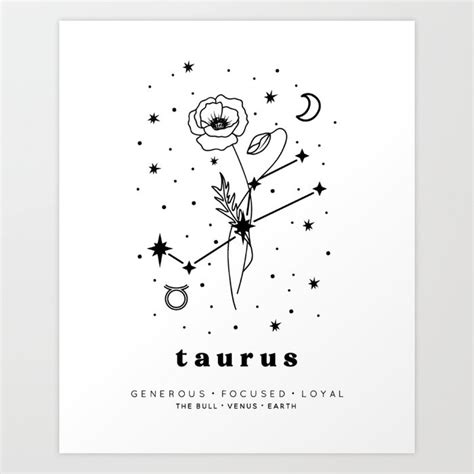 Taurus Constellation And Birth Flower Art Print By Inkandluxe Society6