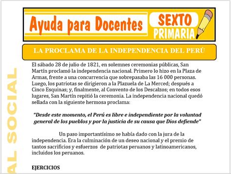 Proclama De La Independencia Del Perú Para Sexto De Primaria Ayuda