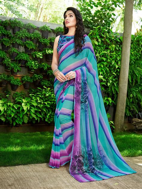 Buy Shaily Blue And Purple Floral Striped Saree Sarees For Women 19446710 Myntra