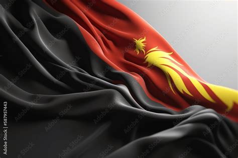 Smooth & Modern Twist: Papua New Guinea Flag Colors in Twisted Waves 3D Rendered using Blender ...