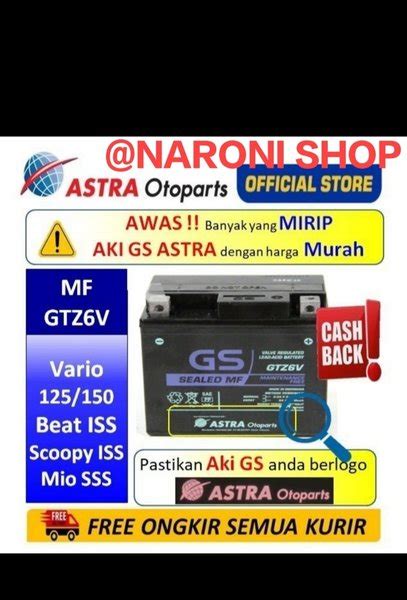 Jual AKI HONDA CBR 150R VARIO 125 VARIO 150 GTZ6V GS ASTRA AKI KERING