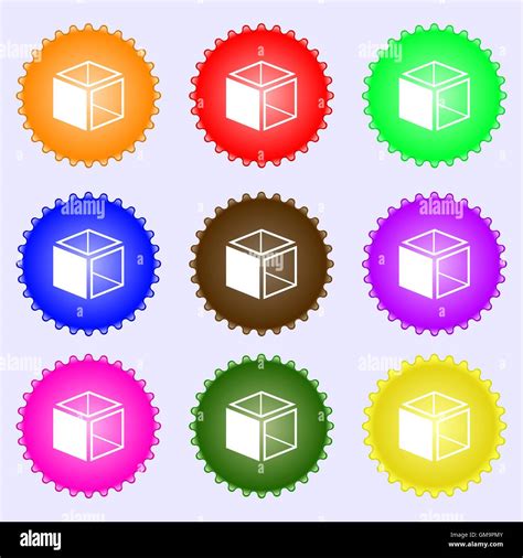 3d Cube Icon Sign A Set Of Nine Different Colored Labels Vector Stock