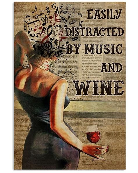 Girl Easily Distracted By Music And Wine Poster No Frame Or Etsy