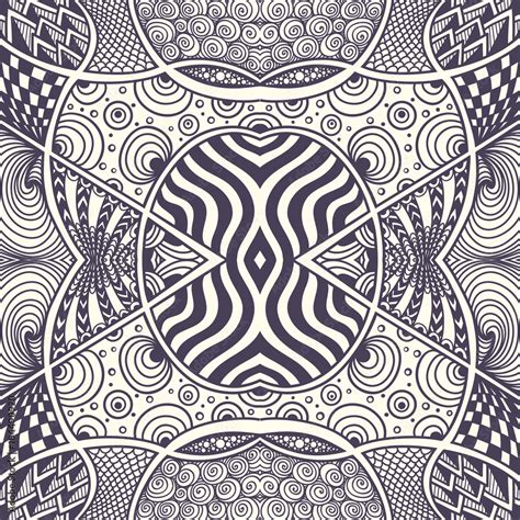 Abstract Handmade Zentangle Zendoodle Seamless Pattern Black On White