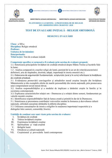 PDF TEST DE EVALUARE INIȚIALĂ RELIGIE ORTODOXĂ DOKUMEN TIPS