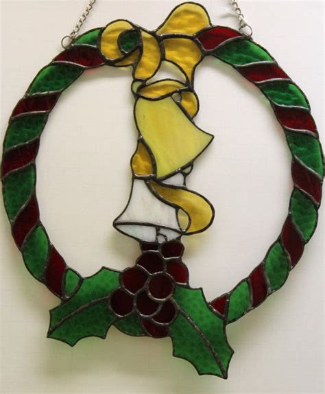 Stained Glass Holiday Wreath By Stainedglasslove On Etsy 35 00 Glass Christmas Ornaments