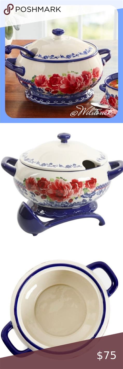 The Pioneer Woman Frontier Rose Soup Tureen With Ladle Free Gift With