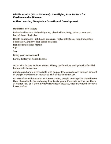 Cardiovascular risk - Middle Adults (35 to 65 Years): Identifying Risk Factors for ...