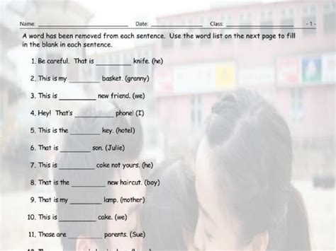 Possessive Adjectives Possessive Case Missing One Word Worksheet