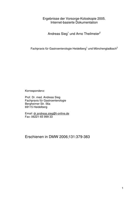 (PDF) Results of coloscopy screening in 2005 - An internet based documentation