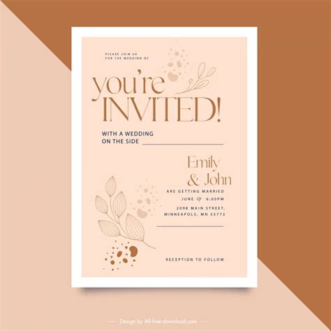 Wedding Invitation Card Template Elegant Classic Leaves Vectors Graphic