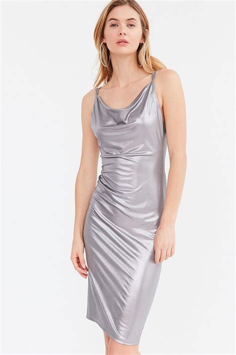 Slide View 1 Rare London Metallic Cowl Neck Midi Dress Mid Calf