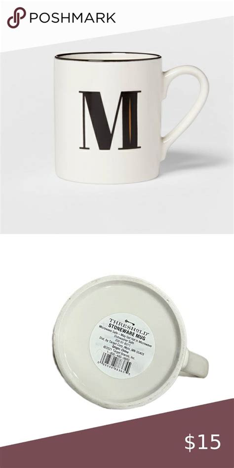 Stoneware Threshold Monogram M Coffee Mug Initial Letter Coffee Cup Nwt